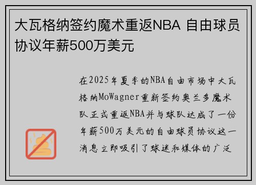 大瓦格纳签约魔术重返NBA 自由球员协议年薪500万美元
